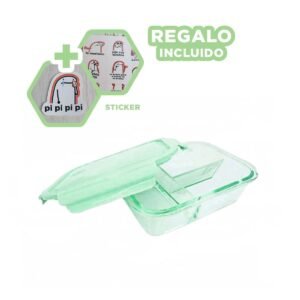 Contenedor de Vidrio Verde con 3 Divisiones para Organizar Almuerzos Y+Regalo Sticker