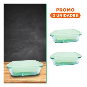 Pack2 Caja Hermetica de Vidrio Verde con 3 Divisiones para Cocina
