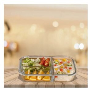 Recipiente de Vidrio Rosado con 3 Divisiones para Alimentos en Cocina