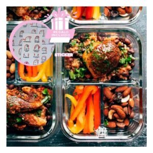 Contenedor de Vidrio Rosado con 3 Divisiones para Organizar Almuerzos Y+Regalo Sticker
