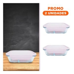 Pack2 Caja Hermetica de Vidrio Rosado con 3 Divisiones Cocina