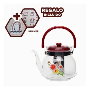 Jarra 600ml Transparente con Tapa Guinda para Estacion de Tea y Coffee Y+Regalo Sticker
