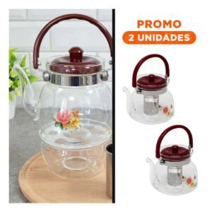 Pack2 Caldera Transparente 850ml con Tapa Guinda para Cocina Moderna