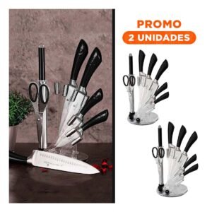 Pack2 Equipo de 7 Unidades con Mango Ergonomico en Acero Inoxidable Color Negro