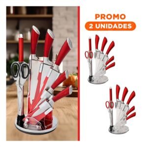 Pack2 Equipo de 7 Unidades con Mango Ergonomico en Acero Inoxidable Color Rojo