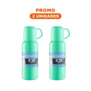 Pack2 Complemento Termico de 500ml con 3 Tazas Verde Agua Acero