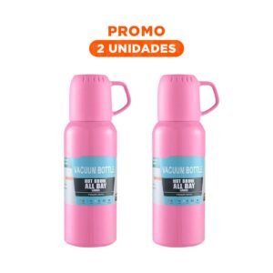 Pack2 Complemento Termico de 500ml con 3 Tazas Rosado Acero Moderno