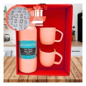 Vaso Termico de 500 ml con 3 Tazas Naranja para Casa y Oficina Ejecutiva Y+Regalo Sticker