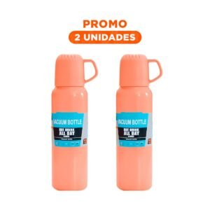 Pack2 Botella Insulada 500 ml con 3 Tazas Naranja para Oficina y Escritorio