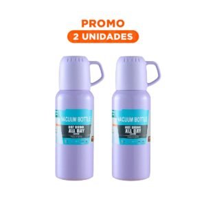 Pack2 Botella Insulada 500 ml con 3 Tazas Lila para Oficina y Escritorio