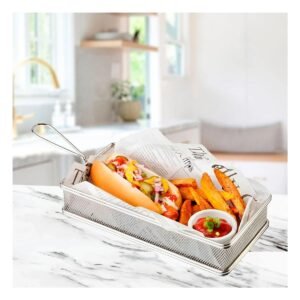 Cesta para Frituras Plateada 25,5x13x7 cm Acabado Metalico Resistente