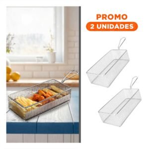 Pack2 Canastilla Metalica para Frituras Plateada 25,5x13x7 cm Cocina Casera