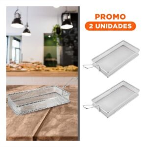 Pack2 Canastilla Metalica para Frituras Plateada 25,5x13x4,5 cm Cocina Casera