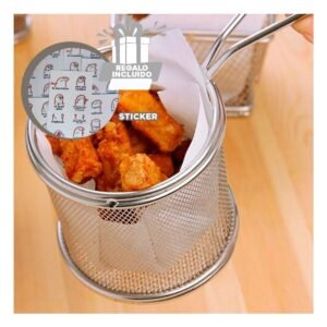 Cesta Metalica Circular para Escurrir Frituras en Casa Y+Regalo Sticker