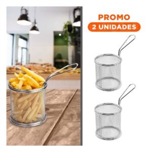 Pack2 Canastilla Circular para Frituras en Acero Plateado 16,5x8,8x11,8cm