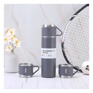 Botella Termica Individual con Dos Tazas para Bebidas Calientes Plomo