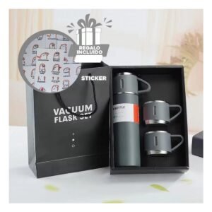 Contenedor Termico Individual con Dos Tazas para Viajes Plomo Y+Regalo Sticker