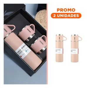 Pack2 Jarra Portatil Individual con Dos Tazas para Oficina Rosado