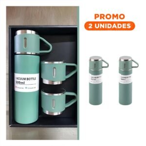 Pack2 Jarra Portatil Individual con Dos Tazas para Oficina Verde
