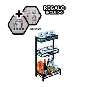 Rack Multiuso con 3 Niveles en Acero Inoxidable Color Negro para Especias Y+Regalo Sticker