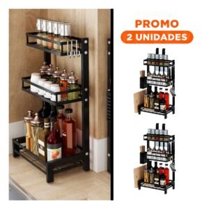 Pack2 Estanteria Practica en Acero Inoxidable de Color Negro Formato 3 Niveles