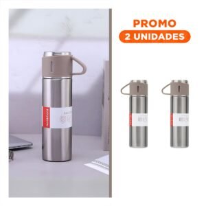 Pack2 Envase Termico Portatil con Dos Tazas para Bebidas Azul