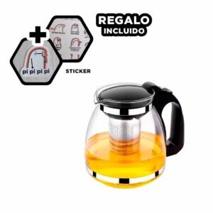 Recipiente de Vidrio con Filtro 1.5 Lt para Servir Te o Infusiones Facilmente Y+Regalo Sticker