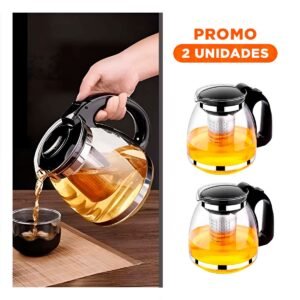 Pack2 Tetera de Te de Vidrio con Filtro 1.5 Lt para Cafe o Infusiones en Hogar