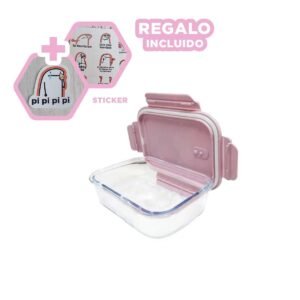 Contenedor de vidrio 410 ml con tapa ajustada chico rosado para hogar Y+Regalo Sticker