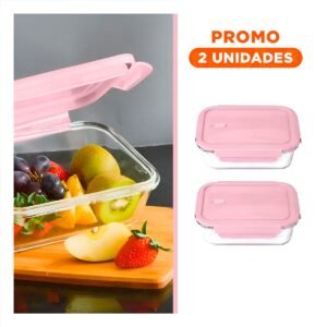 Pack2 Taper de vidrio 410 ml con tapa firme chico rosado para uso diario