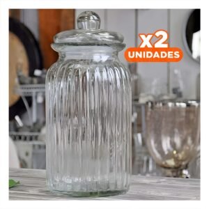 Pack2 Contenedor de Vidrio Multiuso de 2 Kilos Color Transparente para Cocina