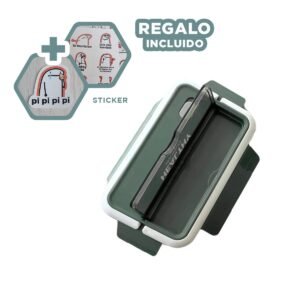 Taper Rectangular con Cubiertos para Picnic Escolar 1100ml Verde Y+Regalo Sticker
