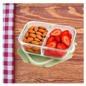 Taper de Vidrio con 2 Divisiones y Tapa Color Verde para Cocina Organizada