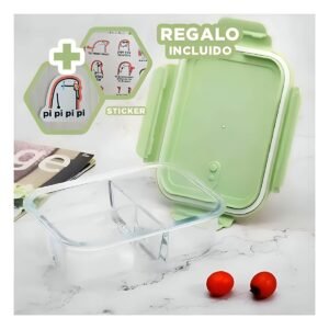 Taper con 2 Divisiones en Vidrio y Tapa Color Verde para Uso Diario Y+Regalo Sticker