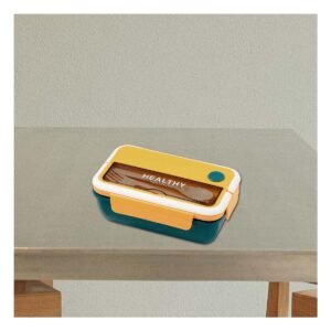 Taper Rectangular con Cubiertos para Llevar Almuerzo 1100ml Amarillo y Azul