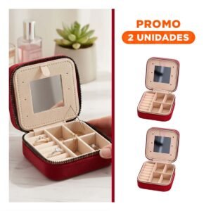 Pack2 Joyero Portatil con Espejo Terciopelo de Color Vino