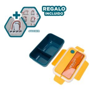 Taper Rectangular con Cubiertos para Picnic 1100ml Amarillo y Azul Y+Regalo Sticker