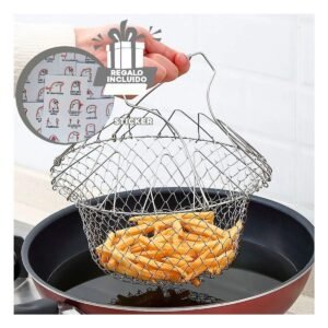 Recipiente de Acero para Freir y Colar 23cm Plateado facil de usar y durable Y+Regalo Sticker