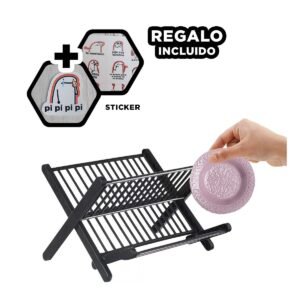 Estante de Platos Plegable Para Cocina Casa Negro Practico Y+Regalo Sticker