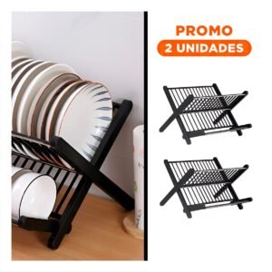 Pack2 Organizador De Platos Plegable Cocina Hogar Negro Elegante