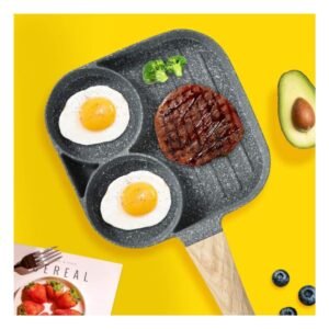 Sarten Antiadherente 3 Divisiones Color Plomo con Mango de Madera Natural