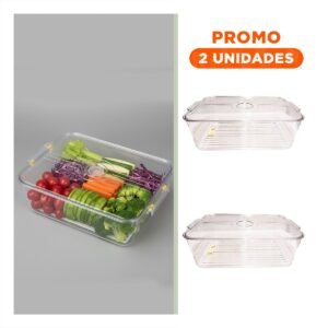 Pack2 Contenedor de Acrilico con Tapa Recta y Salida de Agua 30x20x15cm Transparente