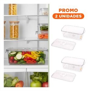 Pack2 Organizador de Acrilico con Tapa y Desague 30x20x10cm Transparente