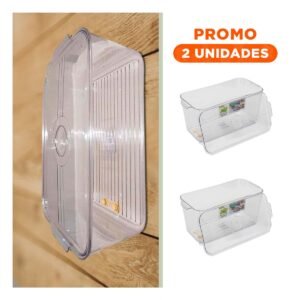 Pack2 Charola de Acrilico con Tapa Recta y Drenaje 30x15x15cm Transparente