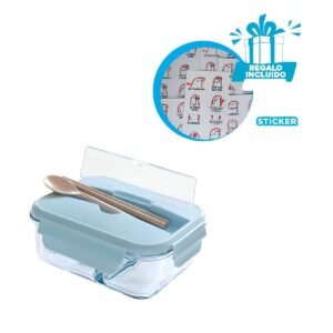 Taper Portatil con Cubiertos y Separador para Comidas Caseras Celeste Y+Regalo Sticker