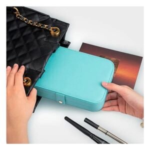 Joyero 22x14 cm Celeste Organizador de Joyas con Tapa y Divisiones Elegantes