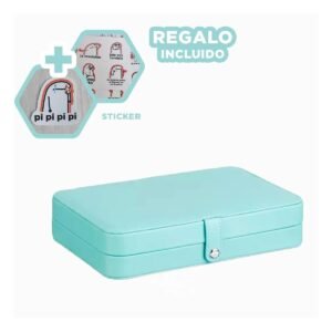 Caja para Joyas 22x14 cm Celeste con Espacios para Anillos y Collares Y+Regalo Sticker