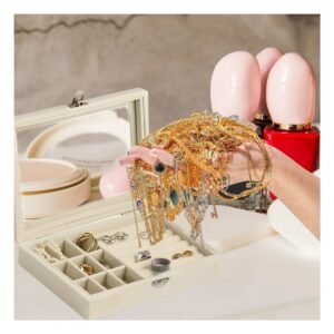 Joyero Multifuncional Beige Organizador de Joyas con Divisiones Amplias