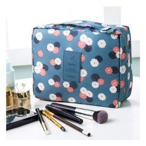 Neceser Viajero 20x15CM Azul Acero con Diseño Flores para Maquillaje