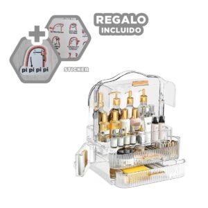 Caja Organizadora para Cosmeticos Joyas y Maquillaje 35x26,5x18CM Transparente Y+Regalo Sticker